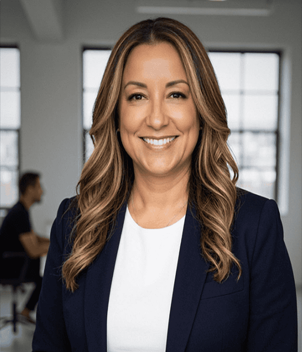 Professional woman tax advisor smiling in office setting.